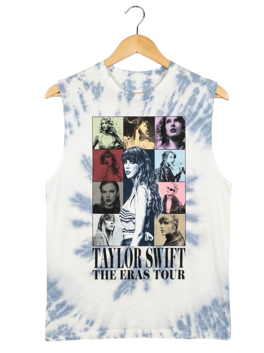 Official Taylor Swift the Eras Tour blue white tie dye muscle graphic tank NWT L